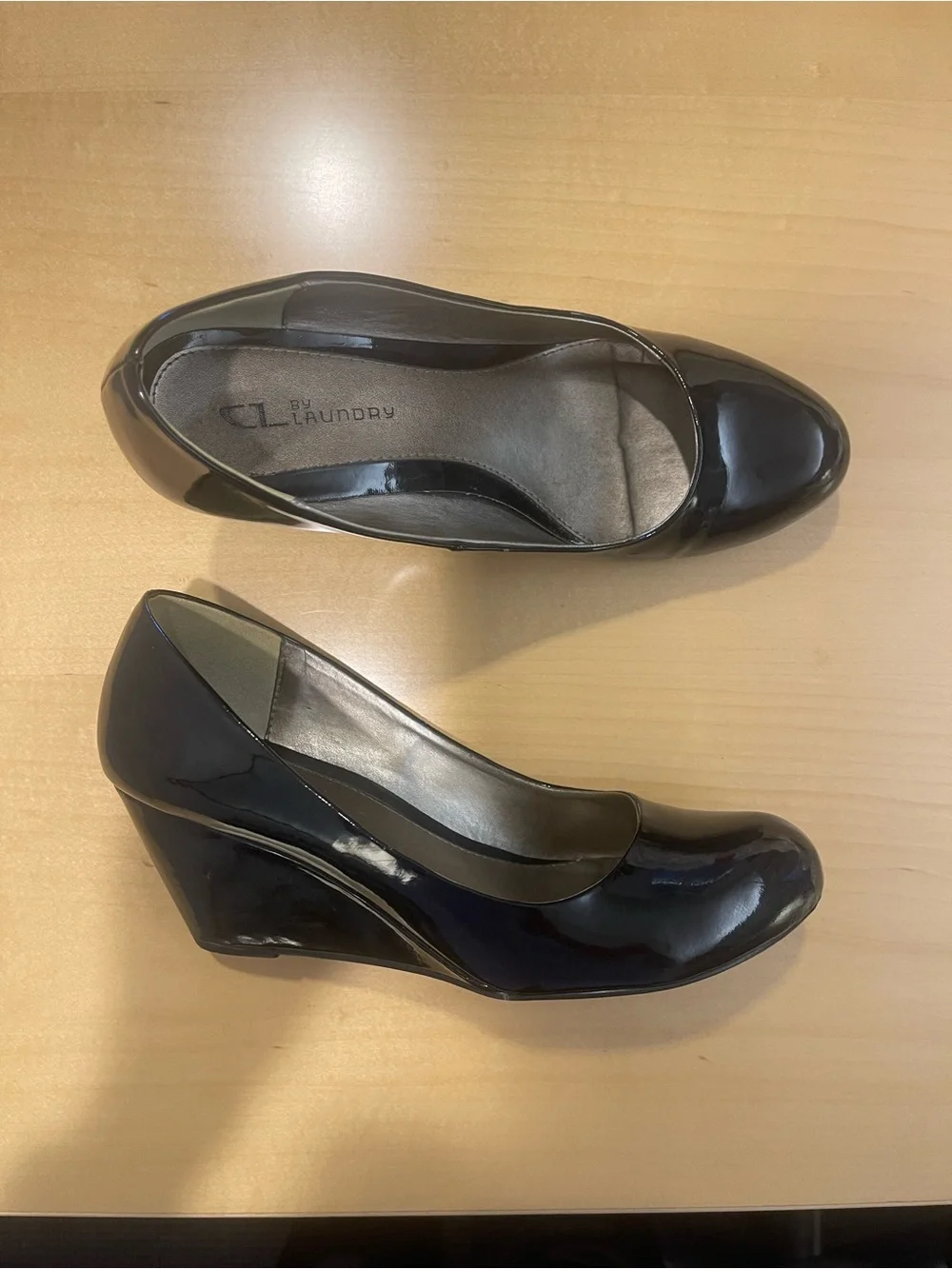 CL by Laundry Black Patent Wedge Heels